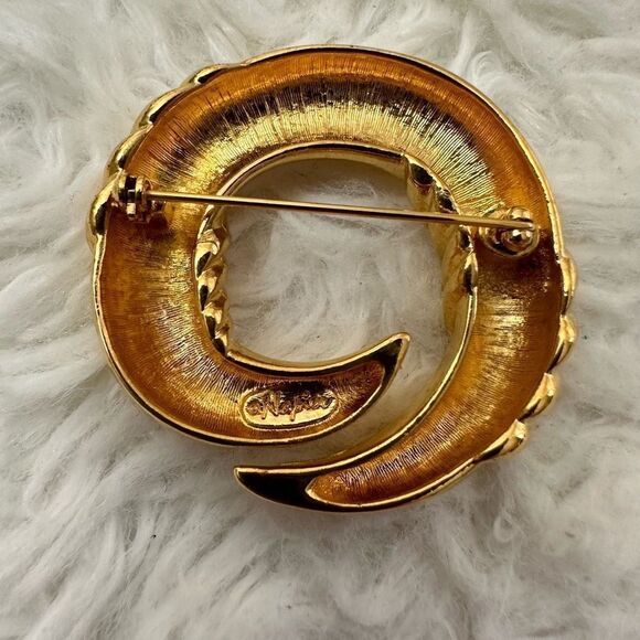 Napier Vintage Gold Tone Modernist Swirl Statement Brooch‎ Spiral Twist - Picture 4 of 5